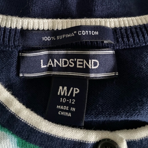 Land’s End Navy Green Floral Cardigan Size Medium Petite - Picture 2 of 4